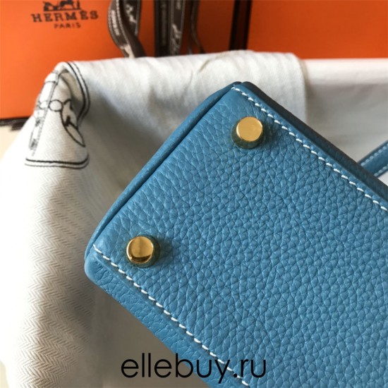 Hermes Hermès Mini Kelly 20 Togo Blue Gold Hardware Hand-Stitched