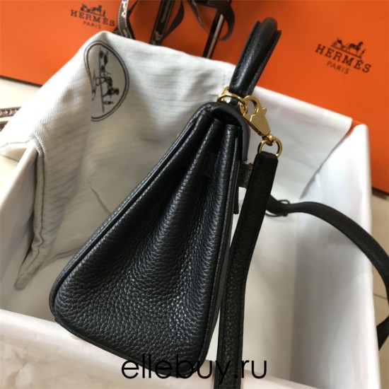 Hermes Hermès Mini Kelly 20 Togo Black Gold Hardware Hand-Stitched