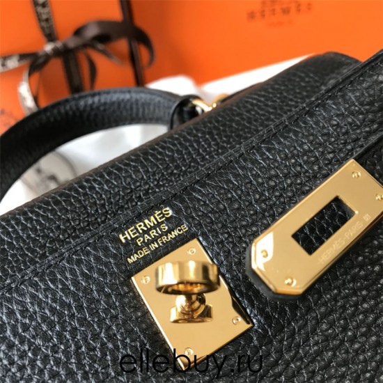 Hermes Hermès Mini Kelly 20 Togo Black Gold Hardware Hand-Stitched