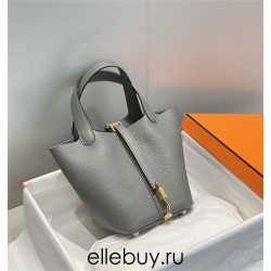 Hermes Hermès Picotin 18 Togo Grey Gold Hardware Hand-Stitched