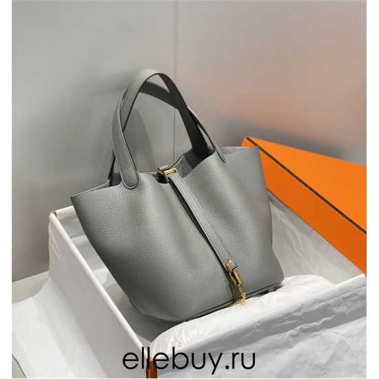 Hermes Hermès Picotin 22 Togo Grey Gold Hardware Hand-Stitched