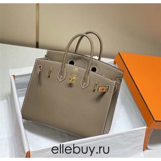 Hermes Hermès Birkin 25 Epsom External Stitching Grey Gold Hardware Hand-Stitched