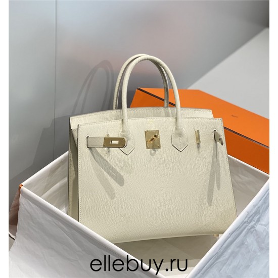 Hermes Hermès Birkin 30 Epsom External Stitching White Gold Hardware Hand-Stitched