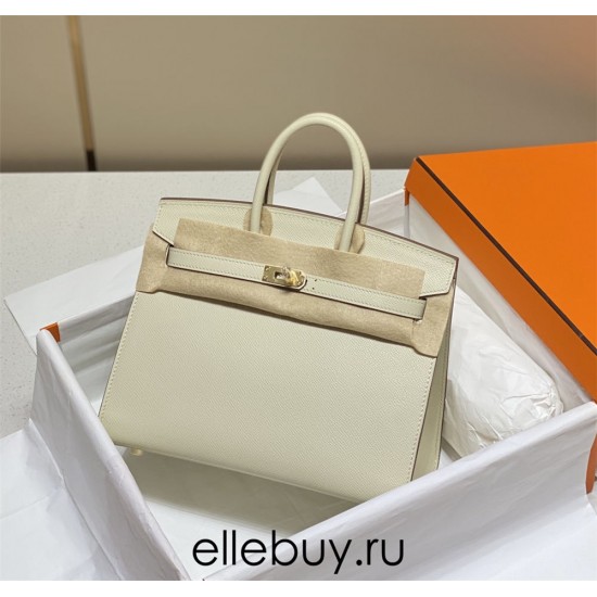 Hermes Hermès Birkin 25 Epsom External Stitching White Gold Hardware Hand-Stitched