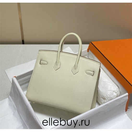 Hermes Hermès Birkin 25 Epsom External Stitching White Gold Hardware Hand-Stitched