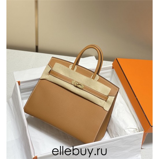 Hermes Hermès Birkin 25 Epsom External Stitching Brown Gold Hardware Hand-Stitched