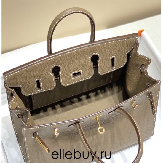 Hermes Hermès Birkin 25 Epsom External Stitching Grey Gold Hardware Hand-Stitched