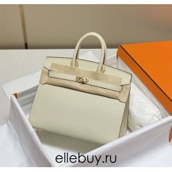 Hermes Hermès Birkin 25 Epsom External Stitching White Gold Hardware Hand-Stitched