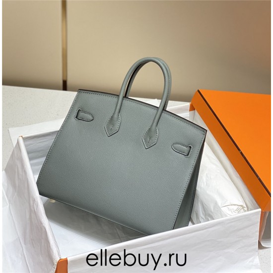 Hermes Hermès Birkin 25 Epsom External Stitching Grey-Blue Gold Hardware Hand-Stitched