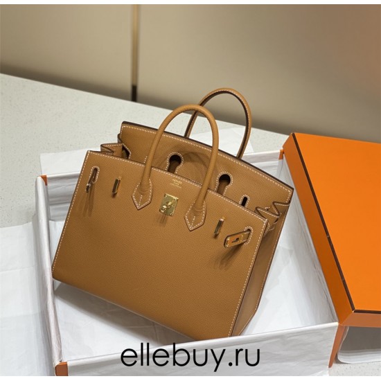 Hermes Hermès Birkin 25 Epsom External Stitching Brown Gold Hardware Hand-Stitched