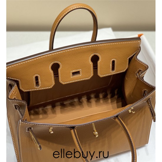 Hermes Hermès Birkin 25 Epsom External Stitching Brown Gold Hardware Hand-Stitched