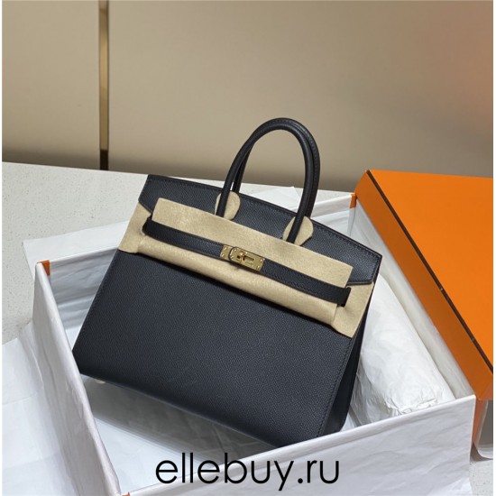 Hermes Hermès Birkin 25 Epsom External Stitching Black Gold Hardware Hand-Stitched