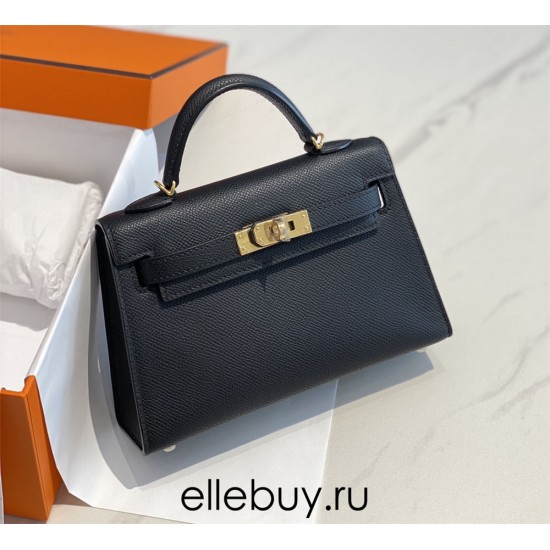 Hermes Hermès Mini Kelly 2 19 Epsom Black Gold Hardware Hand-Stitched