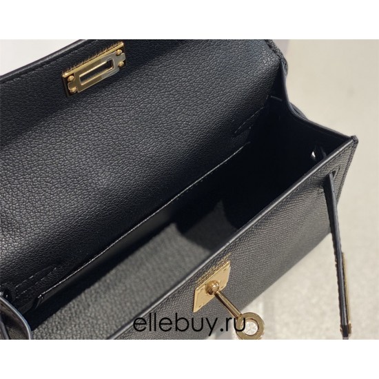 Hermes Hermès Mini Kelly 2 19 Epsom Black Gold Hardware Hand-Stitched