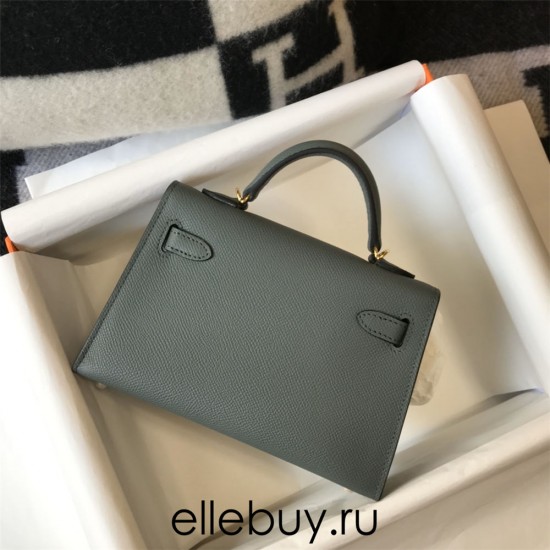 Hermes Hermès Mini Kelly 2 19 Epsom Grey-Blue Gold Hardware Hand-Stitched