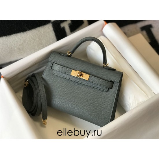 Hermes Hermès Mini Kelly 2 19 Epsom Grey-Blue Gold Hardware Hand-Stitched