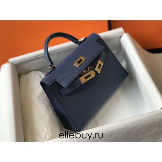 Hermes Hermès Mini Kelly 2 19 Epsom Dark Blue Gold Hardware Hand-Stitched