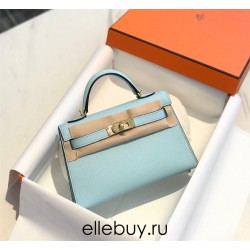 Hermes Hermès Mini Kelly 2 19 Epsom Sky Blue Gold Hardware Hand-Stitched