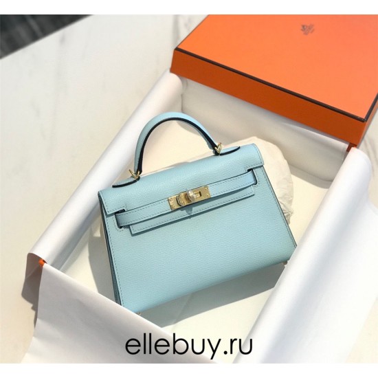 Hermes Hermès Mini Kelly 2 19 Epsom Sky Blue Gold Hardware Hand-Stitched