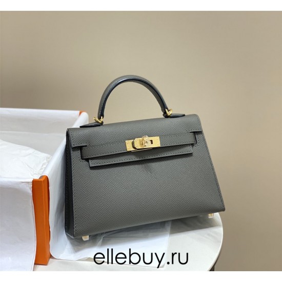 Hermes Hermès Mini Kelly 2 19 Epsom Dark Grey Gold Hardware Hand-Stitched