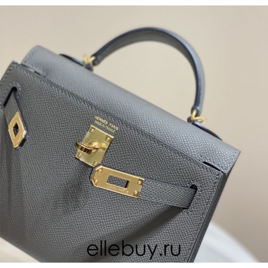 Hermes Hermès Mini Kelly 2 19 Epsom Dark Grey Gold Hardware Hand-Stitched