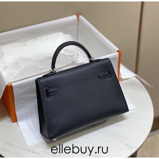 Hermes Hermès Mini Kelly 2 19 Epsom Black Silver Hardware Hand-Stitched