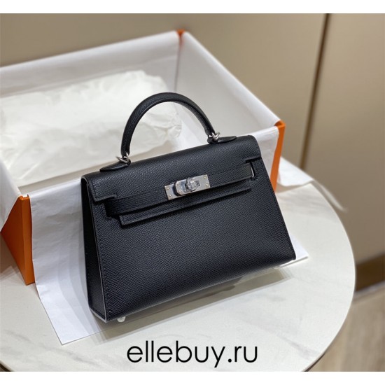 Hermes Hermès Mini Kelly 2 19 Epsom Black Silver Hardware Hand-Stitched