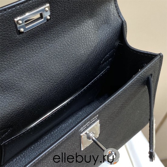 Hermes Hermès Mini Kelly 2 19 Epsom Black Silver Hardware Hand-Stitched