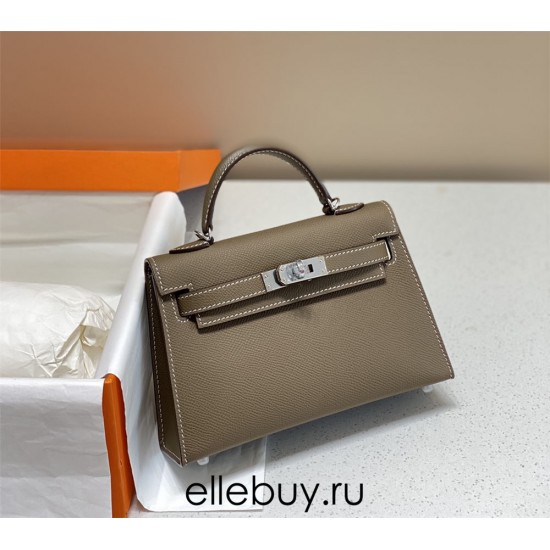 Hermes Hermès Mini Kelly 2 19 Epsom Dark Grey Silver Hardware Hand-Stitched