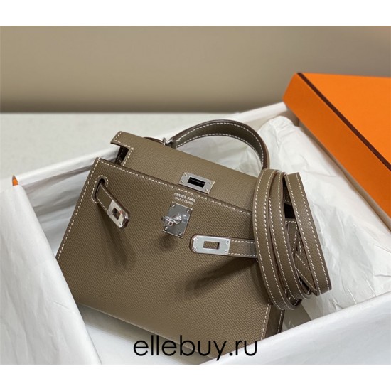 Hermes Hermès Mini Kelly 2 19 Epsom Dark Grey Silver Hardware Hand-Stitched