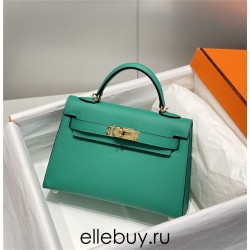 Hermes Hermès Mini Kelly 2 19 Epsom Bright Green Silver Hardware Hand-Stitched