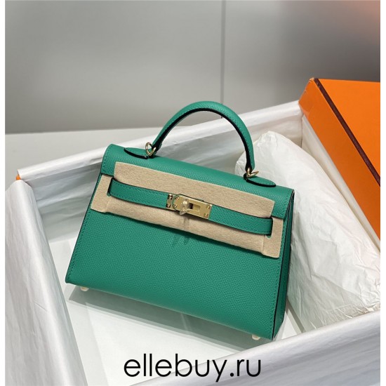 Hermes Hermès Mini Kelly 2 19 Epsom Bright Green Silver Hardware Hand-Stitched