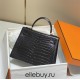 Hermes Hermès Kelly 25 Crocodile Skin Pattern Gold Hardware Black Hand-Stitched