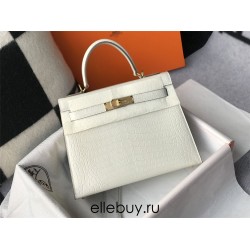 Hermes Hermès Kelly 25 Crocodile Skin Pattern Gold Hardware White Hand-Stitched