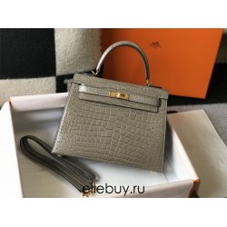 Hermes Hermès Kelly 25 Crocodile Skin Pattern Gold Hardware Grey Hand-Stitched