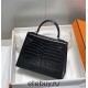 Hermes Hermès Kelly 25 Crocodile Skin Pattern Silver Hardware Black Hand-Stitched