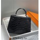 Hermes Hermès Kelly 28 Crocodile Skin Pattern Silver Hardware Black Hand-Stitched