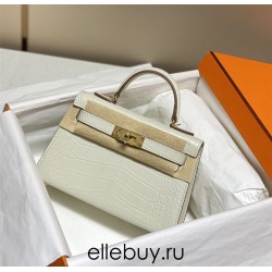 Hermes Hermès Mini Kelly 2 19 Crocodile Skin Pattern White Gold Hardware Hand-Stitched