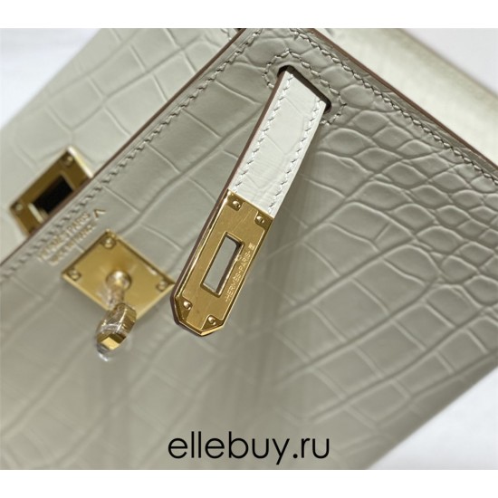 Hermes Hermès Mini Kelly 2 19 Crocodile Skin Pattern White Gold Hardware Hand-Stitched