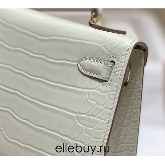 Hermes Hermès Mini Kelly 2 19 Crocodile Skin Pattern White Gold Hardware Hand-Stitched