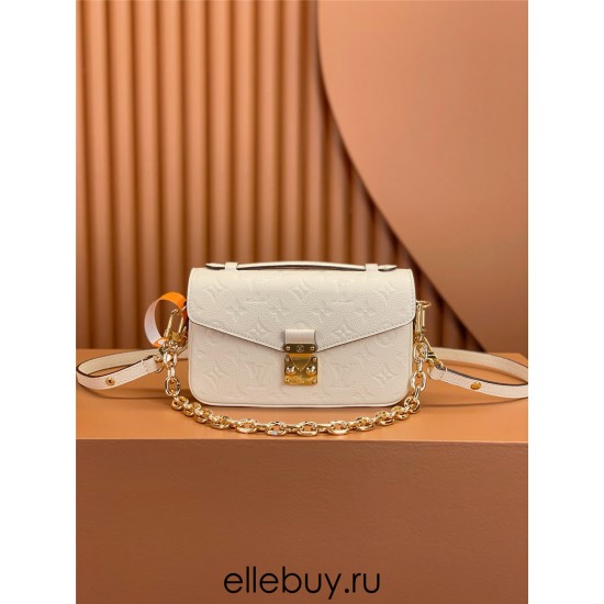 Louis Vuitton POCHETTE MÉTIS Metis EAST WEST Handbag in Monogram Empreinte Leather (M22942) - White: S-lock, 21.5x13.5x6cm