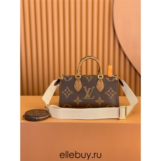 Louis Vuitton ONTHEGO EAST WEST Tote Bag (M46653): Giant Monogram and Monogram Reverse Canvas, Toron Handles, Size - 25x13x10cm