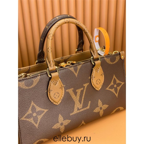 Louis Vuitton ONTHEGO EAST WEST Tote Bag (M46653): Giant Monogram and Monogram Reverse Canvas, Toron Handles, Size - 25x13x10cm