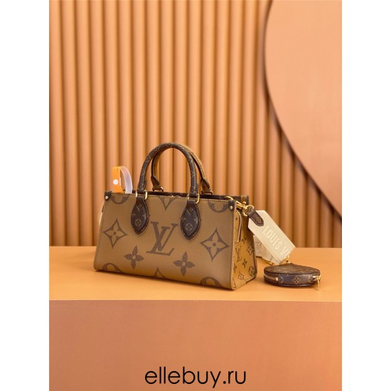 Louis Vuitton ONTHEGO EAST WEST Tote Bag (M46653): Giant Monogram and Monogram Reverse Canvas, Toron Handles, Size - 25x13x10cm