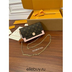 Louis Vuitton FLORE Chain Wallet (M67405) - Cherry Red: Monogram Canvas and Calfskin, Size - 17.5x11.5x3.5cm