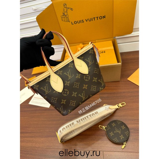 Louis Vuitton Neverfull BB New Handbag (M46705): With added zipper, New wide shoulder strap, Size - 24x9x14cm