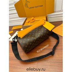 Louis Vuitton Soft Polochon Handbag (M46691): Monogram Eclipse Black, Monogram Macassar Canvas, Bright Leather, Size - 33x17x17 cm (Length x Height x Width)