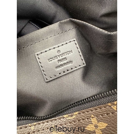 Louis Vuitton Soft Polochon Handbag (M46691): Monogram Eclipse Black, Monogram Macassar Canvas, Bright Leather, Size - 33x17x17 cm (Length x Height x Width)