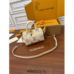 Louis Vuitton SPEEDY BANDOULIÈRE 20 Handbag (M46397) - Strawberry White: Monogram Empreinte Leather, Embossed and Printed Craftsmanship, Size - 20.5x13.5x12cm