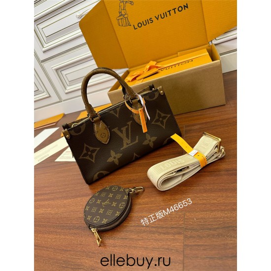 Louis Vuitton ONTHEGO EAST WEST Handbag (M46653): Giant Monogram and Monogram Reverse Canvas, Toron Handles, Size - 25x13x10cm